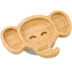 Bamboo baby and toddler suction plate for weaning and feeding - Cute Elephant design Grey