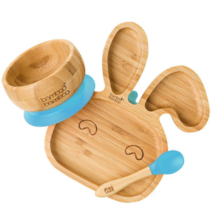 Bunny Plate and Bowl Bundle Gift Set bamboo bamboo Blue 