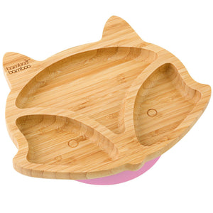 Bamboo Fox Plate Suction Plate Feeding Products bamboo bamboo Pink 